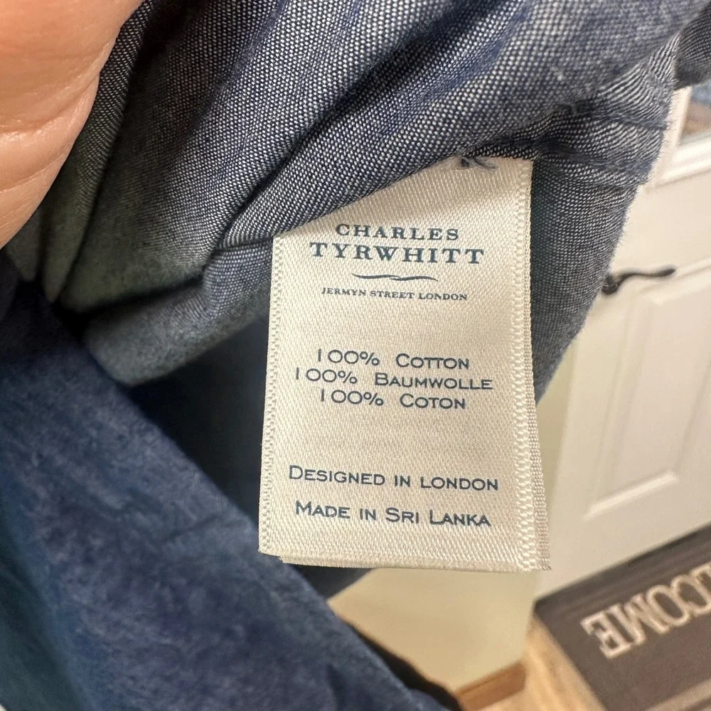 Charles Tyrwhitt Mens Slim Fit Denim Shirt Blue Cotton 16.5 35 Long Sleeve